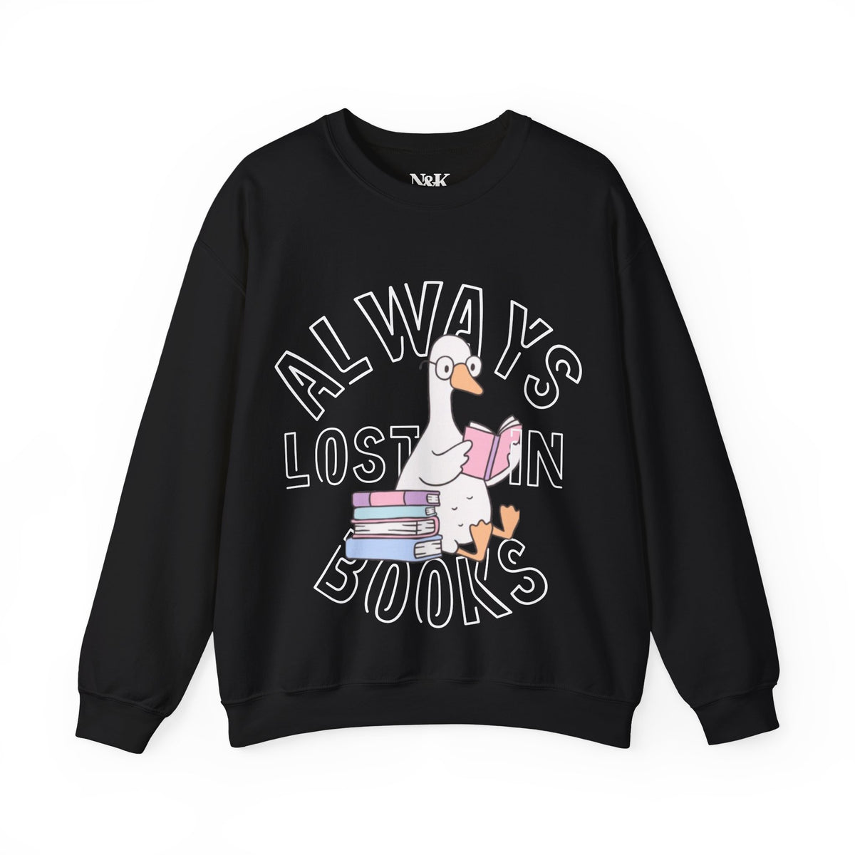 Sweat-shirt col rond toujours perdu dans les livres | Sweat-shirt pour amoureux des livres |