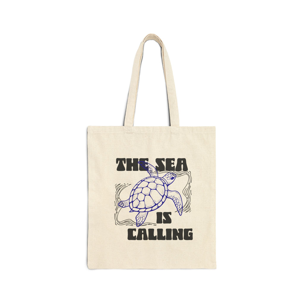 Sea Turtle Canvas Tote Bag | Coastal Ocean Graphic Beach & Market Bag | The Sea is Calling |