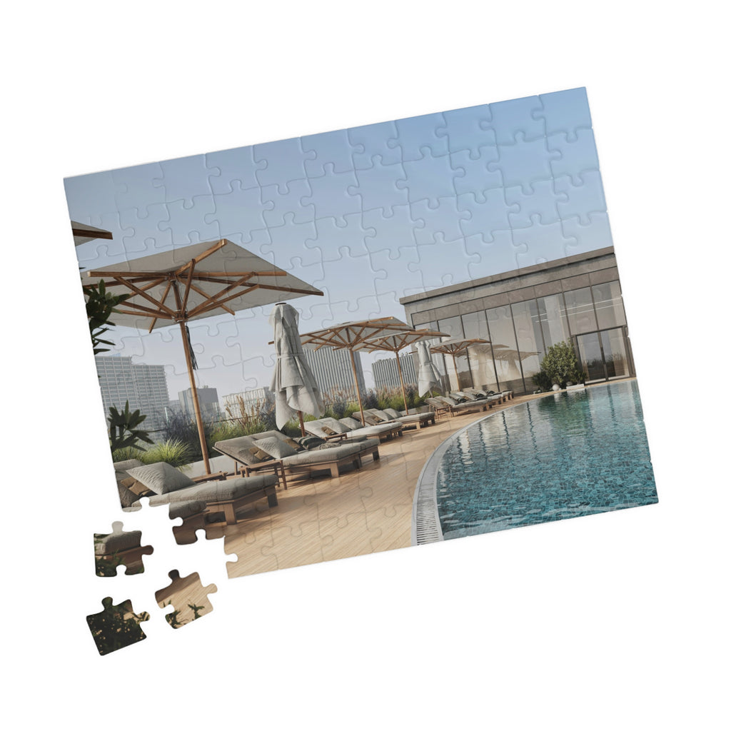 Resort Poolside Jigsaw Puzzle | 110-Piece Luxury Vacation Puzzle | Relaxing Travel-Themed Activity |