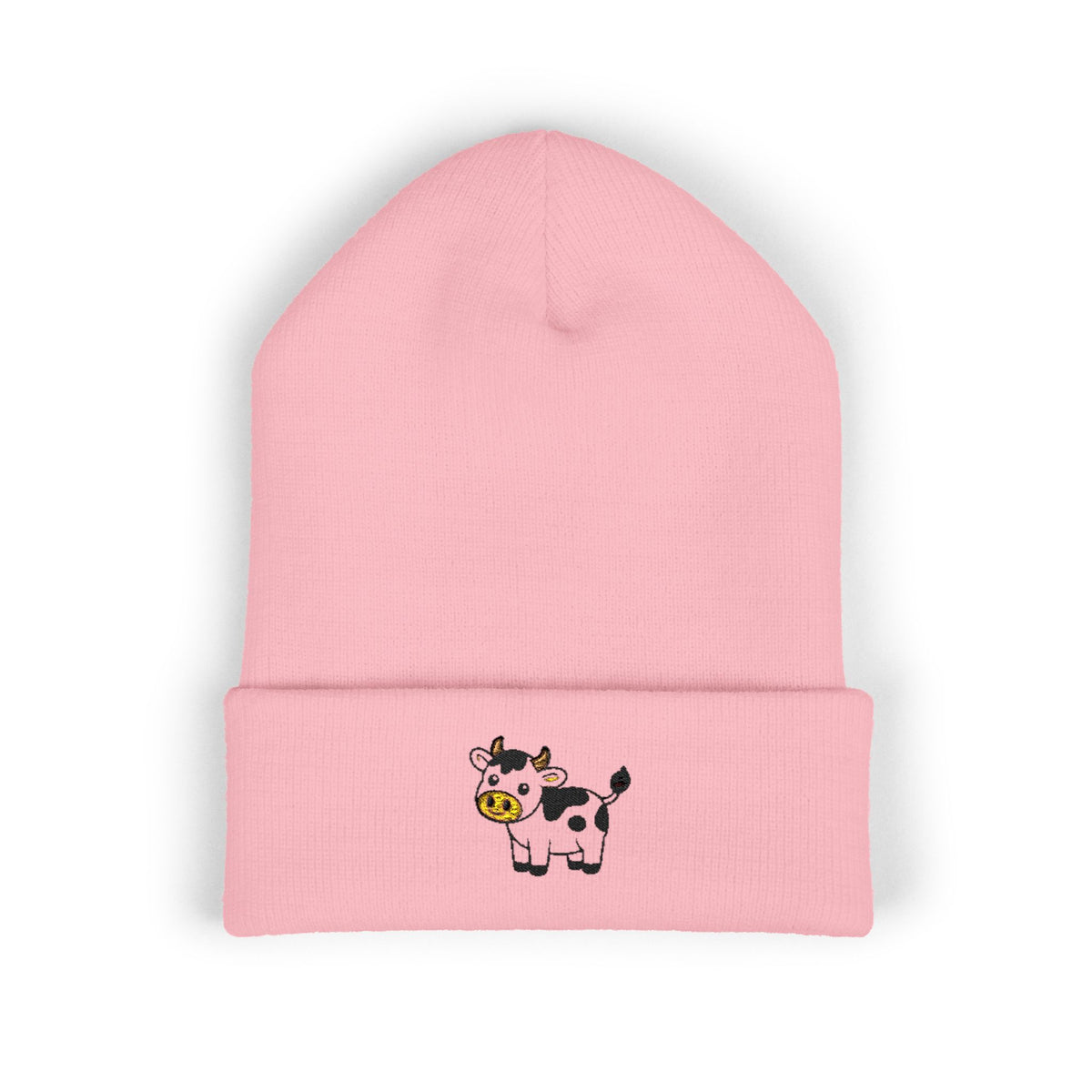Cow Embroidered Cuffed Beanie | Cute Farm Animal Winter Hat | Cozy Knit Cap |