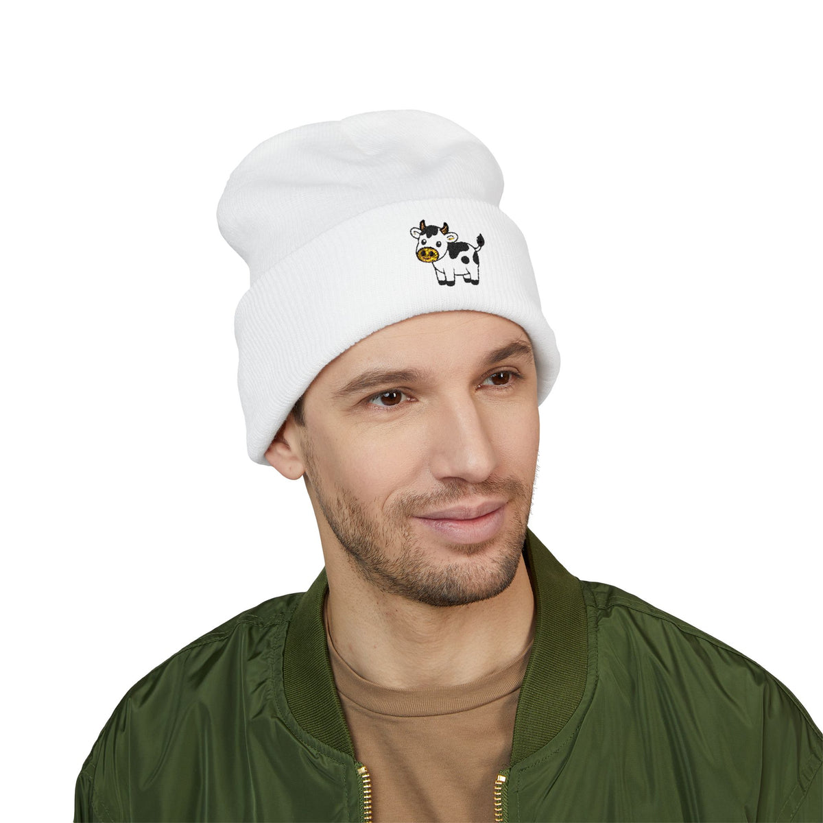 Cow Embroidered Cuffed Beanie | Cute Farm Animal Winter Hat | Cozy Knit Cap |