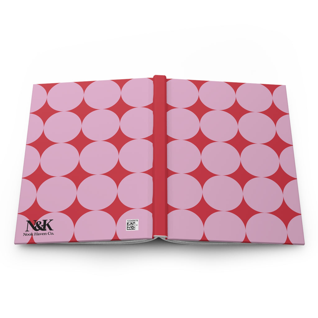 Pink & Red Circle Hardcover Journal | Retro Pattern Notebook |