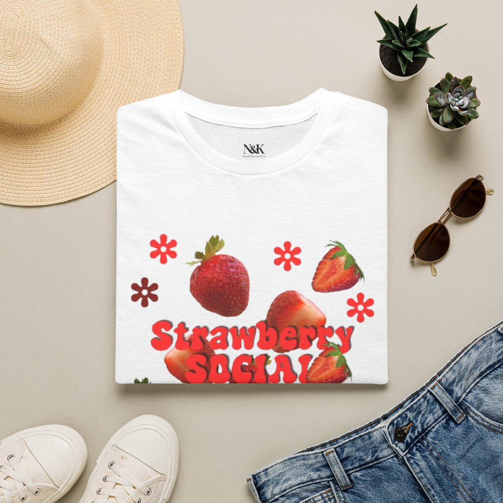 Strawberry Club T-Shirt | Retro Strawberry Graphic Cotton Tee | Women's