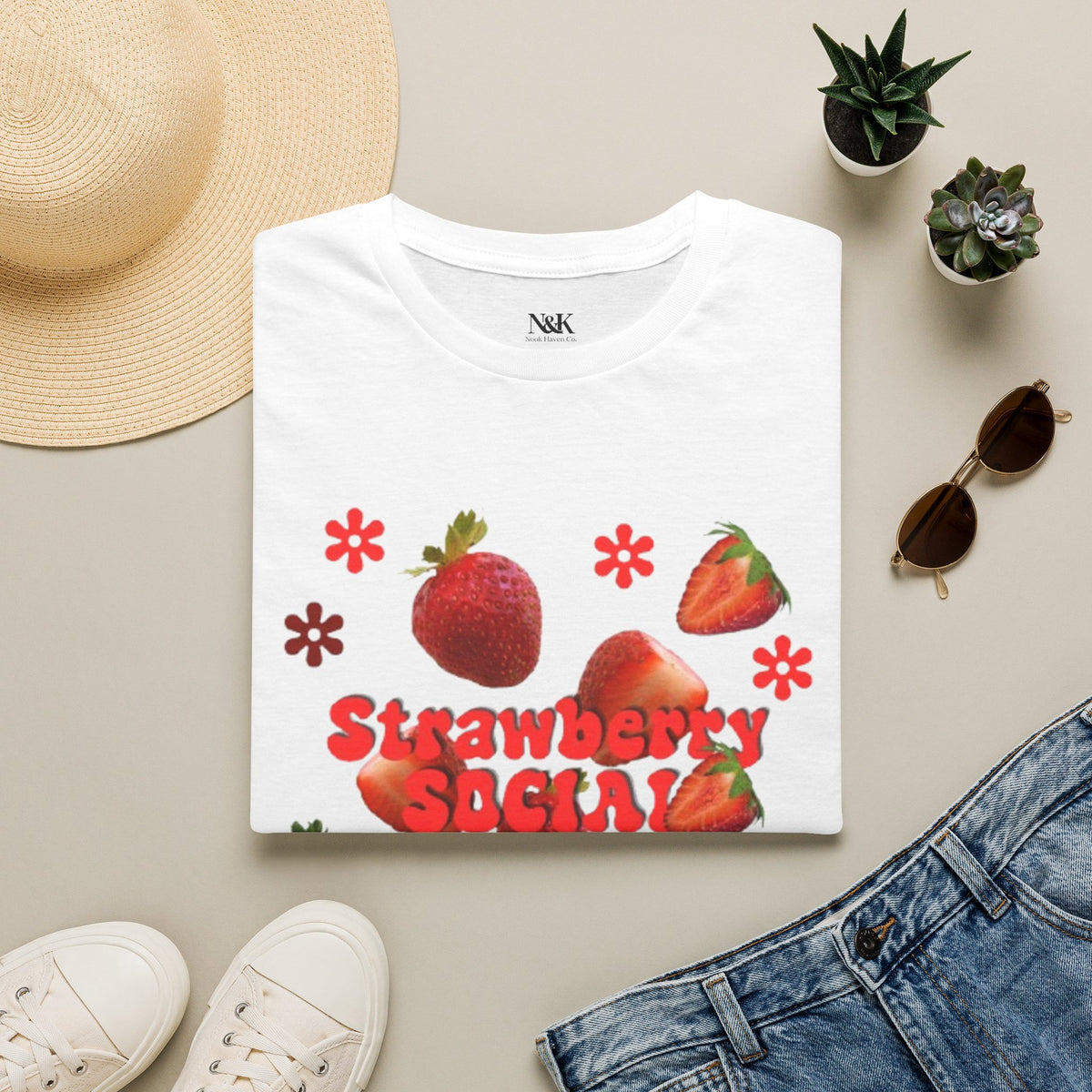 Strawberry Club T-Shirt | Retro Strawberry Graphic Cotton Tee | Women's