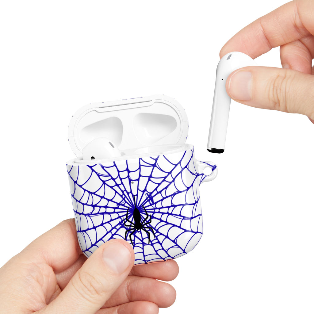 Web Pattern AirPod Case | Blue Web Comic-Inspired Earbud Cover | Glossy Protective Case |