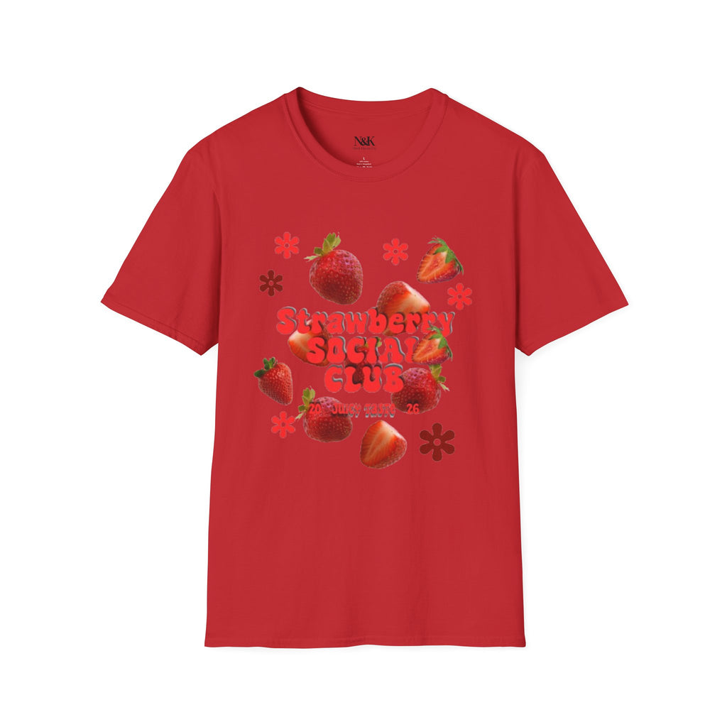 Strawberry Club T-Shirt | Retro Strawberry Graphic Cotton Tee | Women's