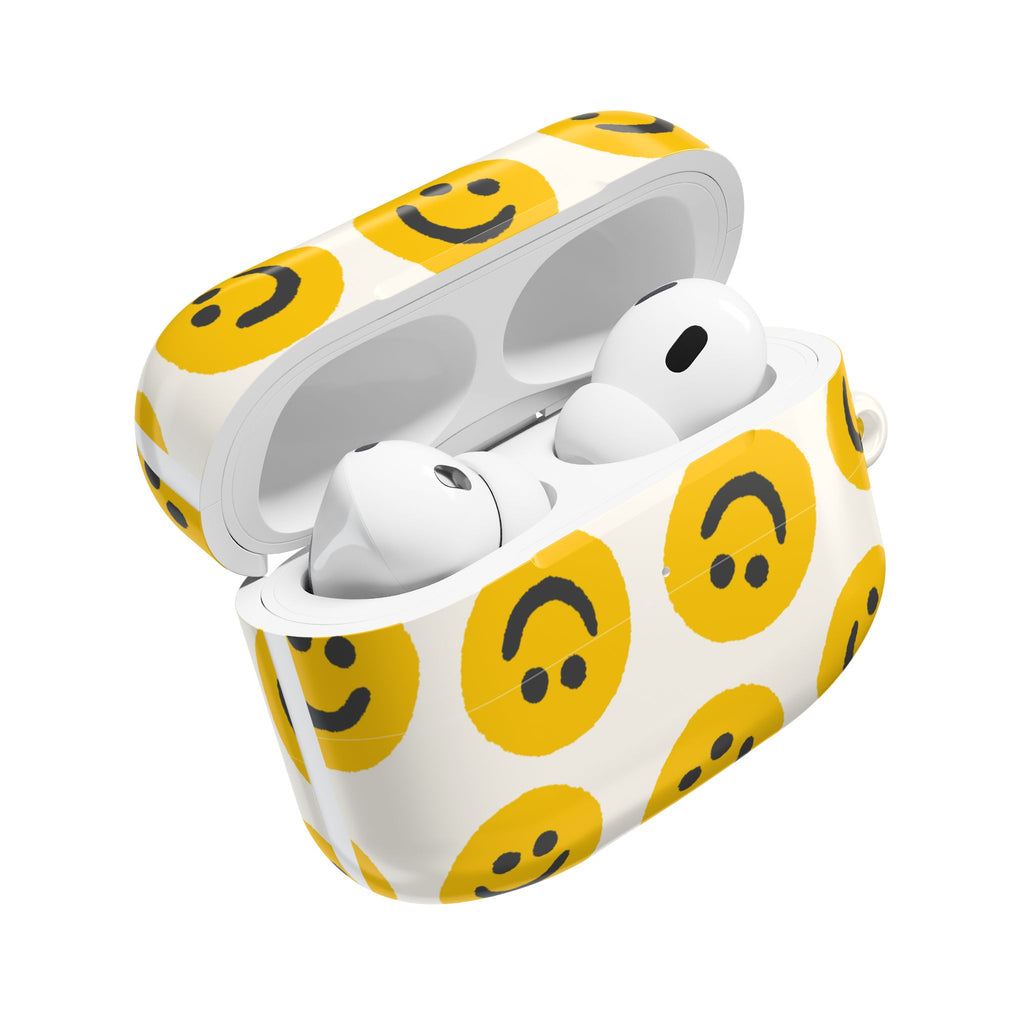 Smiley Face AirPods Case | Yellow Happy Face Glossy Protective Earbud Cover |