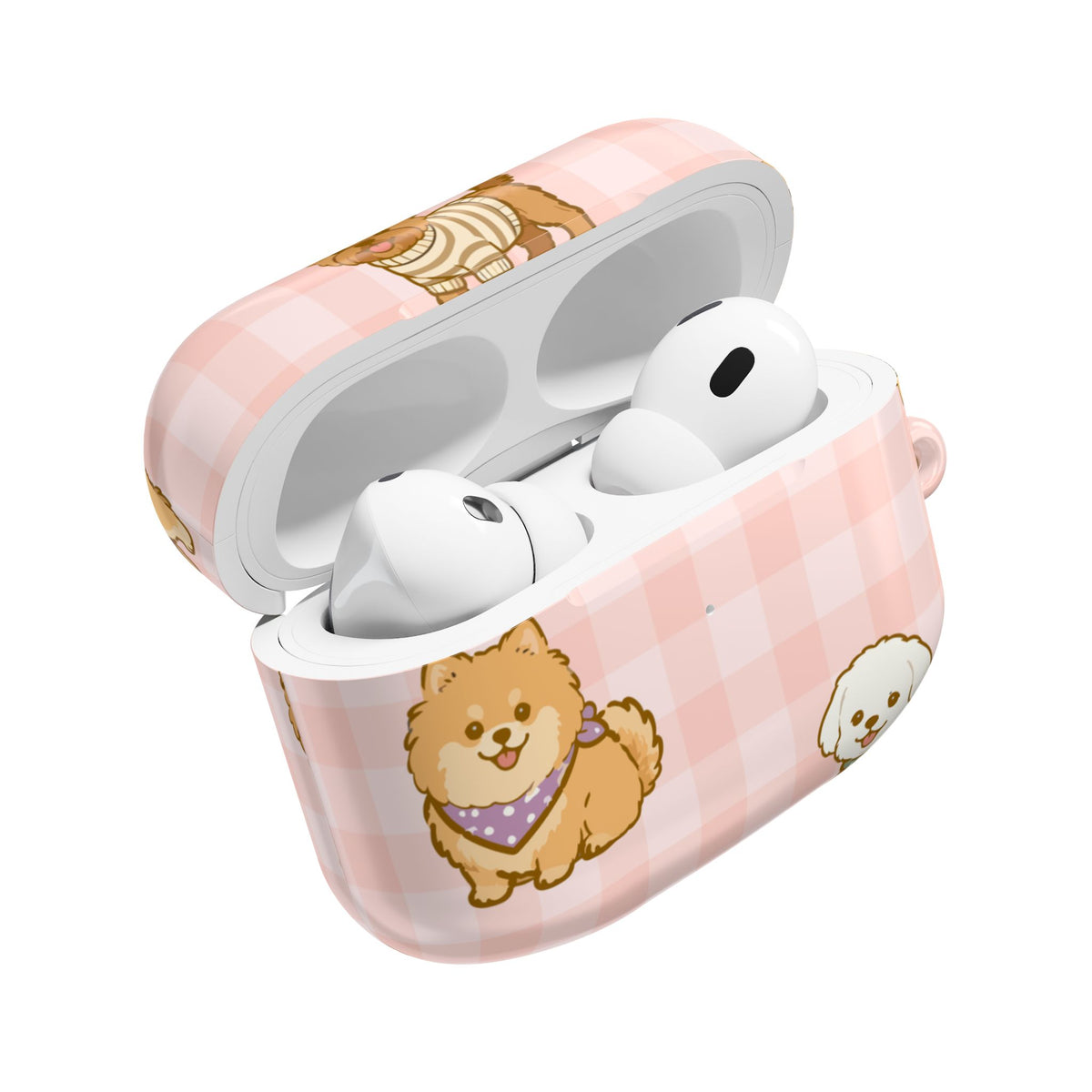 Cute Puppy Gingham AirPod Case | Pink Dog Pattern Glossy Earbud Cover |
