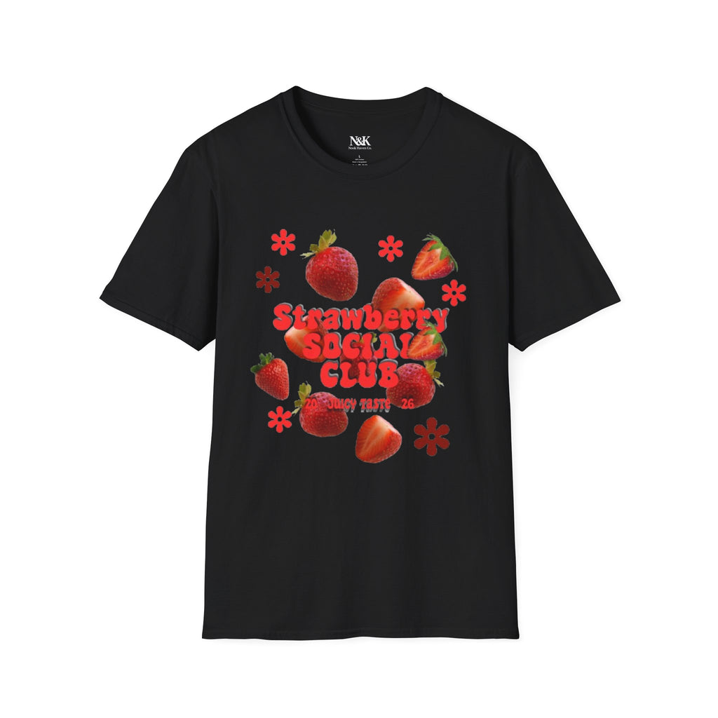 Strawberry Club T-Shirt | Retro Strawberry Graphic Cotton Tee | Women's