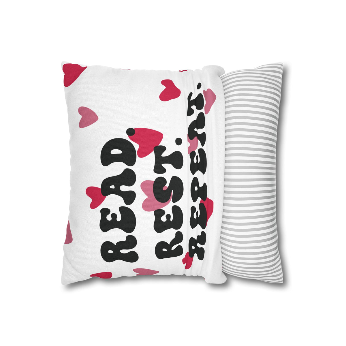 Read Rest Repeat Pillow Cover | Pink Heart Reading Cushion Case | Cozy Book Lover Décor |