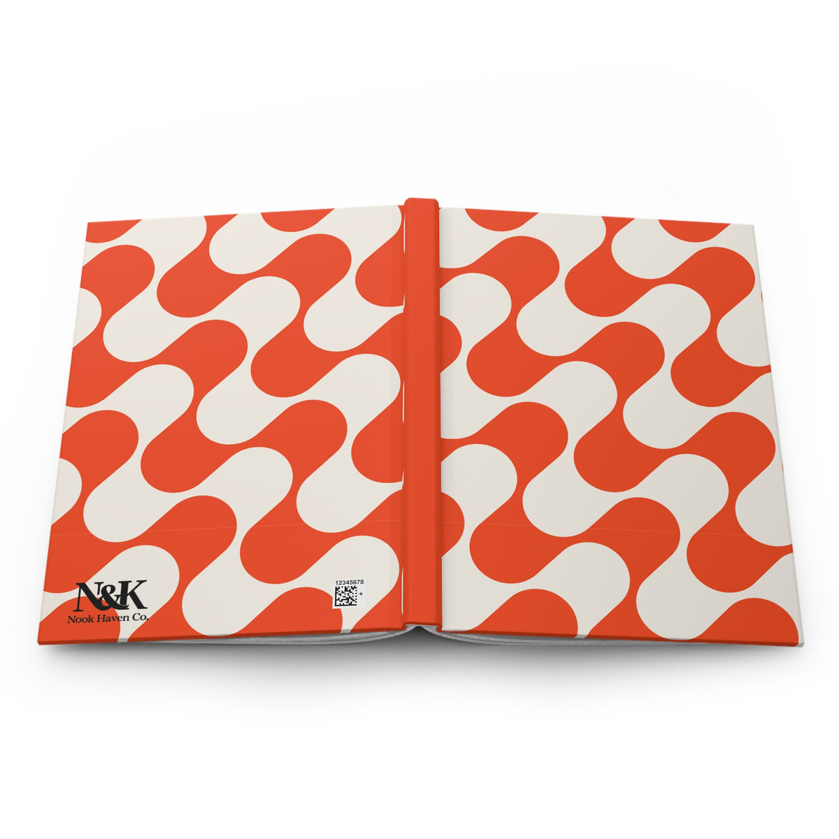 Carnet à couverture rigide rétro corail et crème | Cahier à motif géométrique organique | Carnet d'écriture ligné