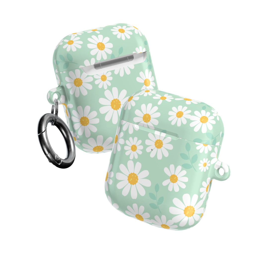 Mint Daisy AirPods Case | Floral Protective Charging Cover | Cute Spring-Inspired Case with Carabiner |