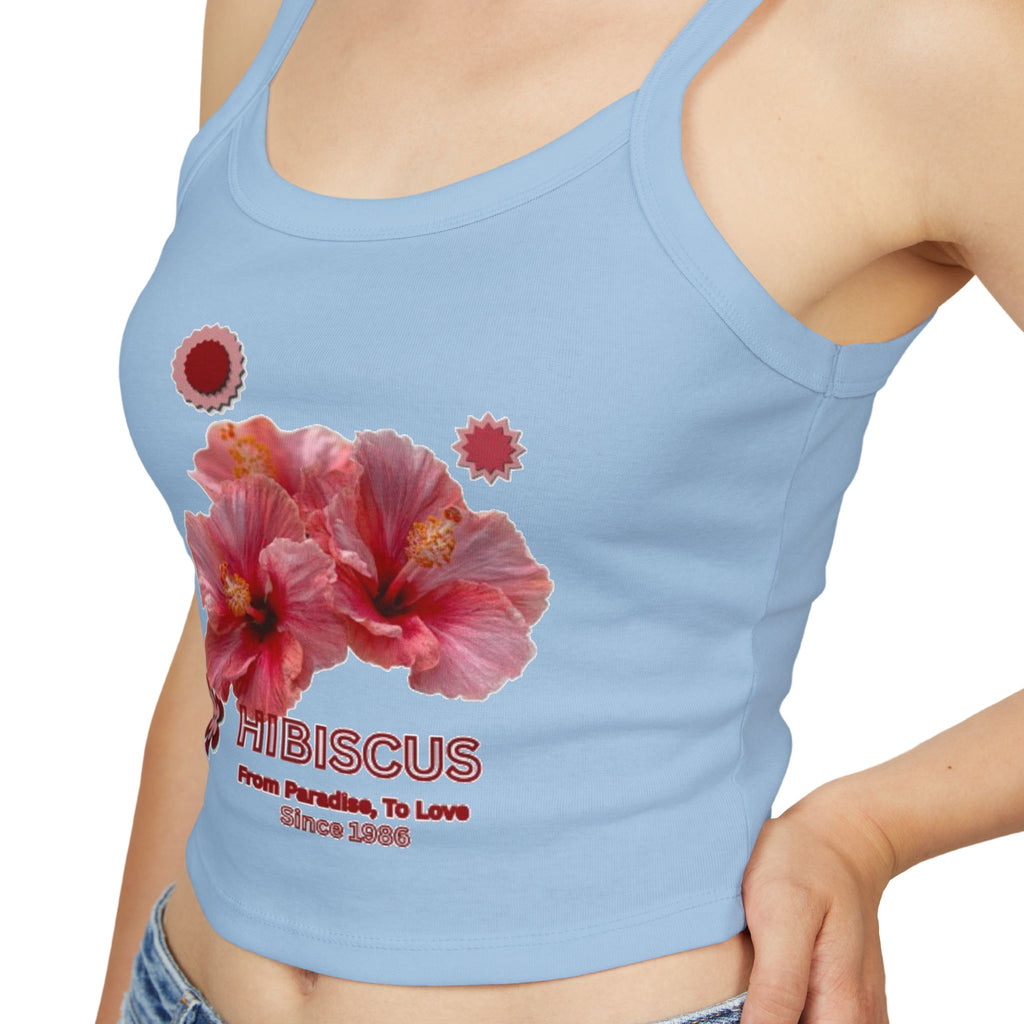 Hibiscus Bloom Tank Top | Tropical Floral Fitted Spaghetti Strap Top |