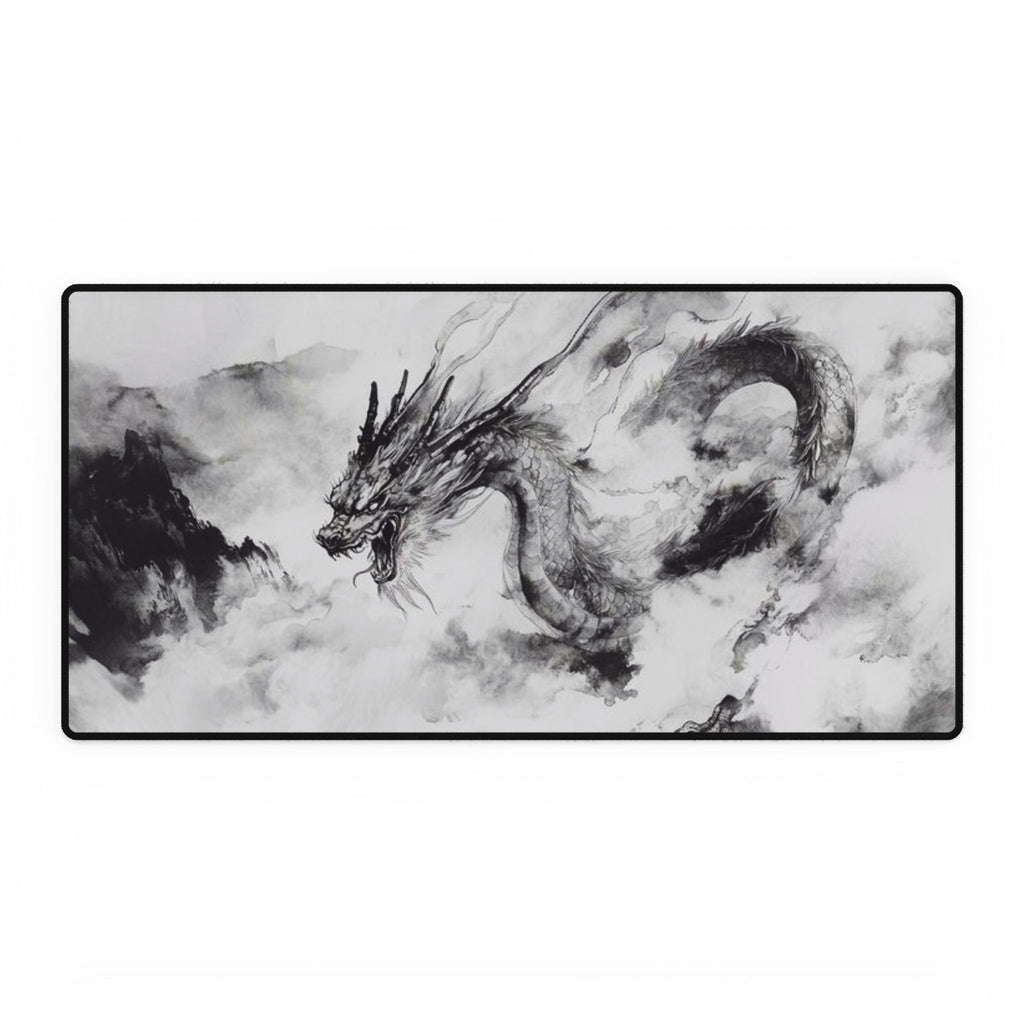 Ink Dragon Gaming/Work Desk Mat | Black & White Japanese Art |