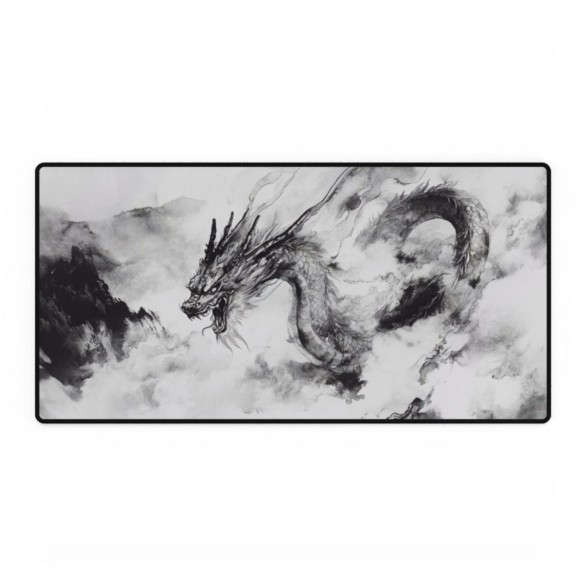 Ink Dragon Gaming/Work Desk Mat | Black & White Japanese Art |