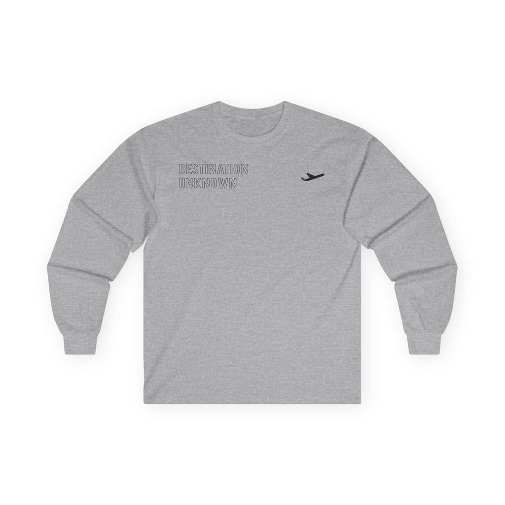 T-shirt à manches longues « Destination Inconnue » | T-shirt graphique vintage avec timbre de voyage | Homme |