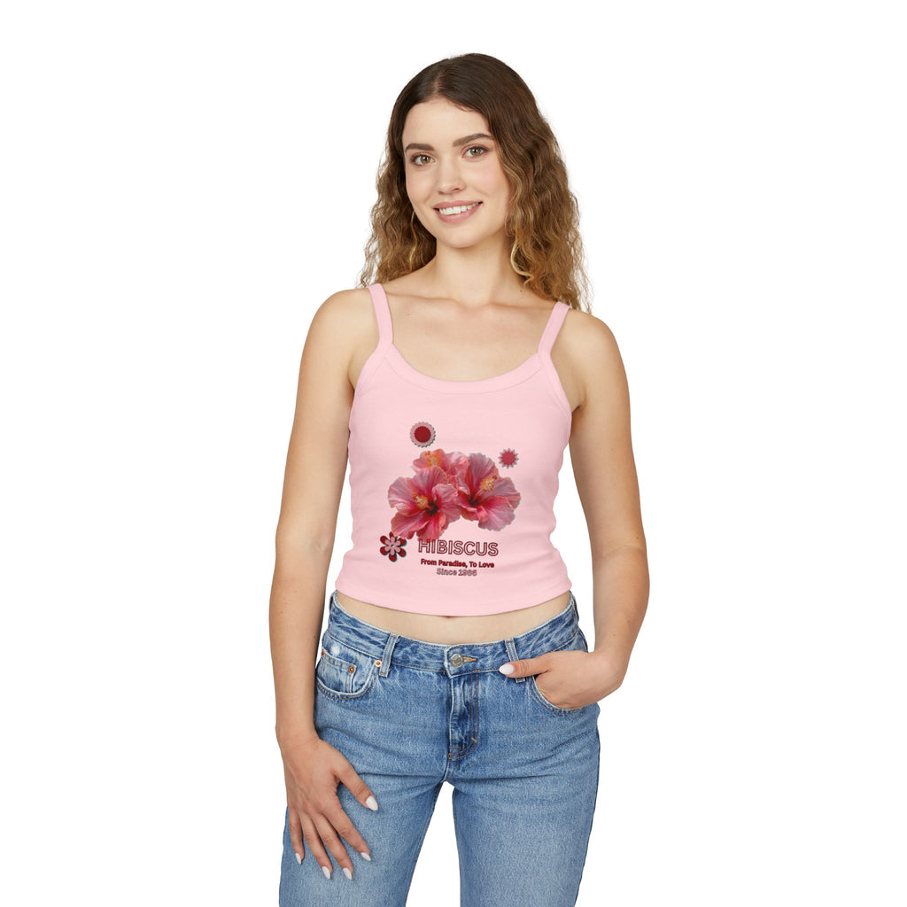 Hibiscus Bloom Tank Top | Tropical Floral Fitted Spaghetti Strap Top |