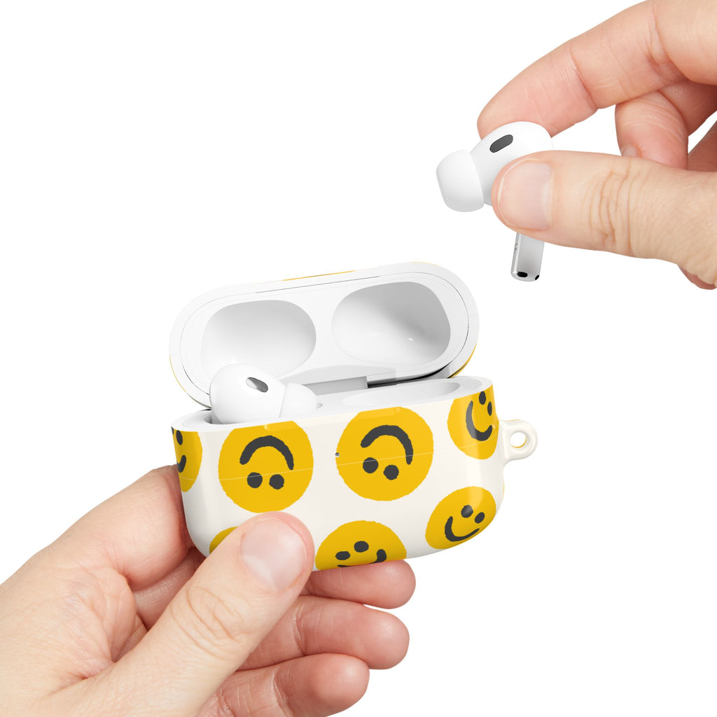 Smiley Face AirPods Case | Yellow Happy Face Glossy Protective Earbud Cover |