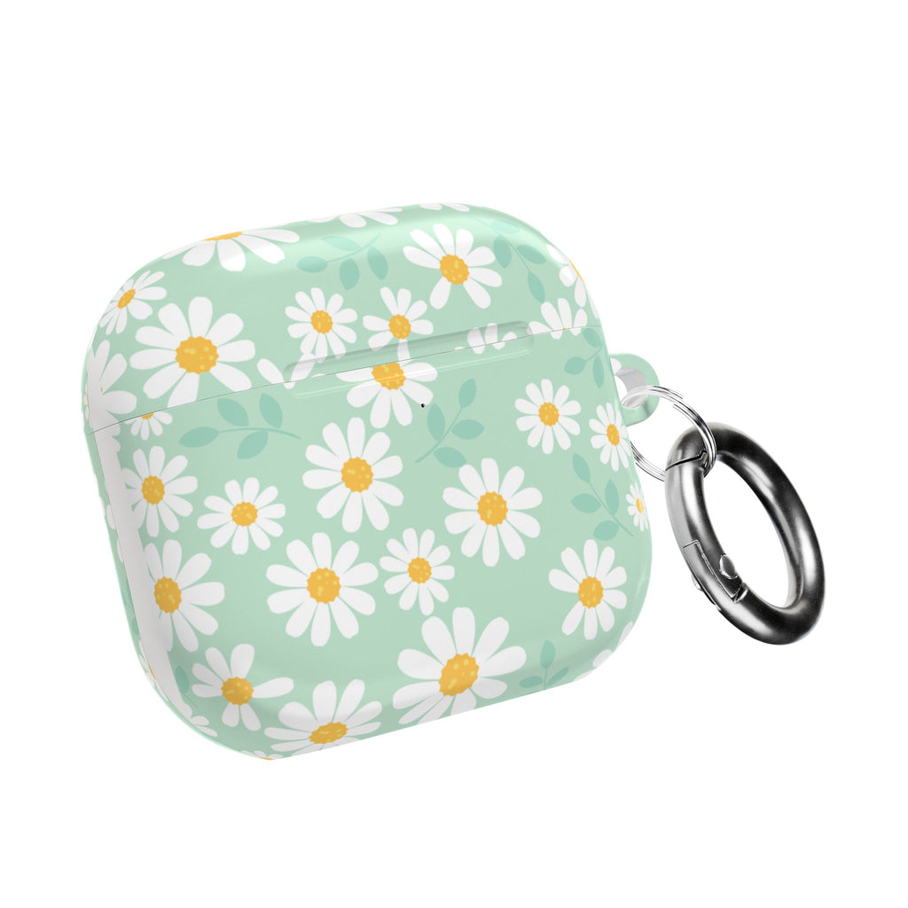 Mint Daisy AirPods Case | Floral Protective Charging Cover | Cute Spring-Inspired Case with Carabiner |