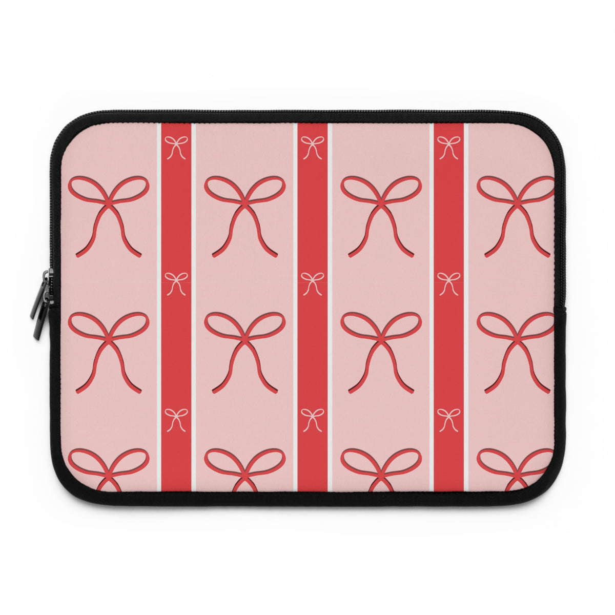 Pink Bow Laptop Sleeve | Cute Ribbon & Stripe Laptop Case | Padded Protective Computer Cover |