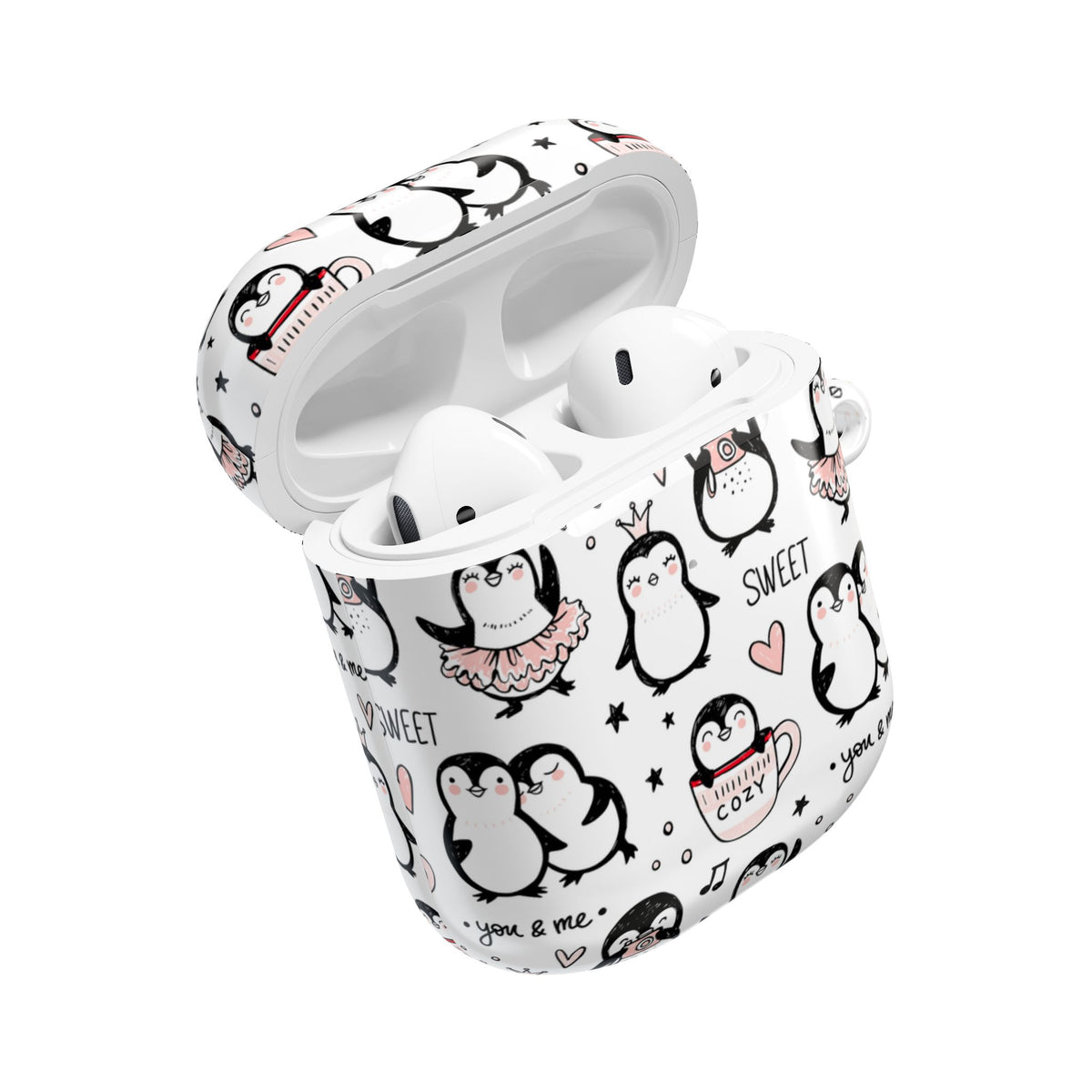 Cute Penguin Lovers AirPods Case | Kawaii Penguin Glossy Earbud Cover |