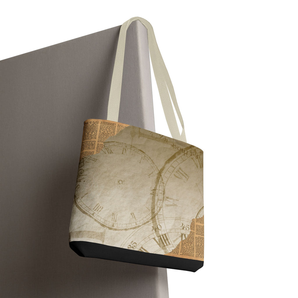 Antique Clock Tote Bag | Vintage Timepiece Print Carry-all Shopper Bag |