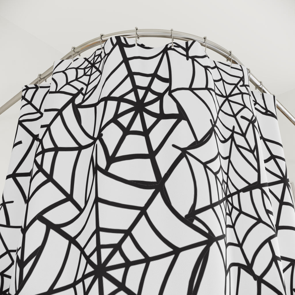 Rideau de douche toile d'araignée noire et blanche | Décoration minimaliste d'Halloween pour salle de bain | Rideau de douche gothique