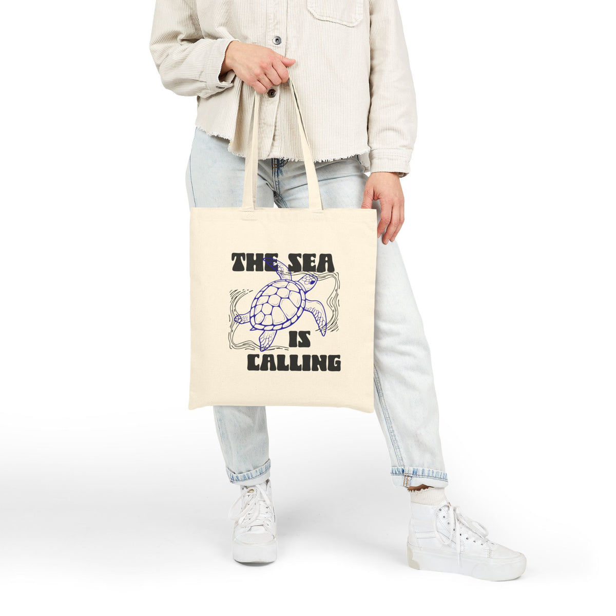 Sea Turtle Canvas Tote Bag | Coastal Ocean Graphic Beach & Market Bag | The Sea is Calling |