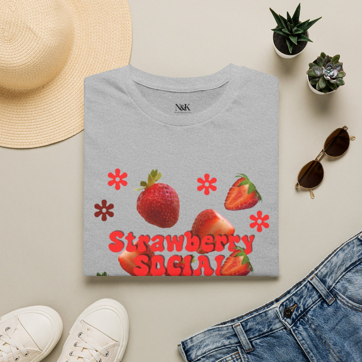 Strawberry Club T-Shirt | Retro Strawberry Graphic Cotton Tee | Women's