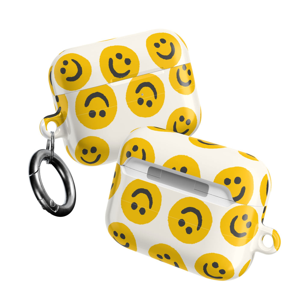 Smiley Face AirPods Case | Yellow Happy Face Glossy Protective Earbud Cover |