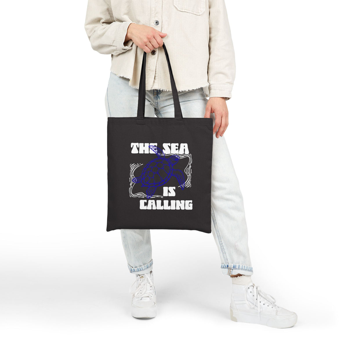Sea Turtle Canvas Tote Bag | Coastal Ocean Graphic Beach & Market Bag | The Sea is Calling |