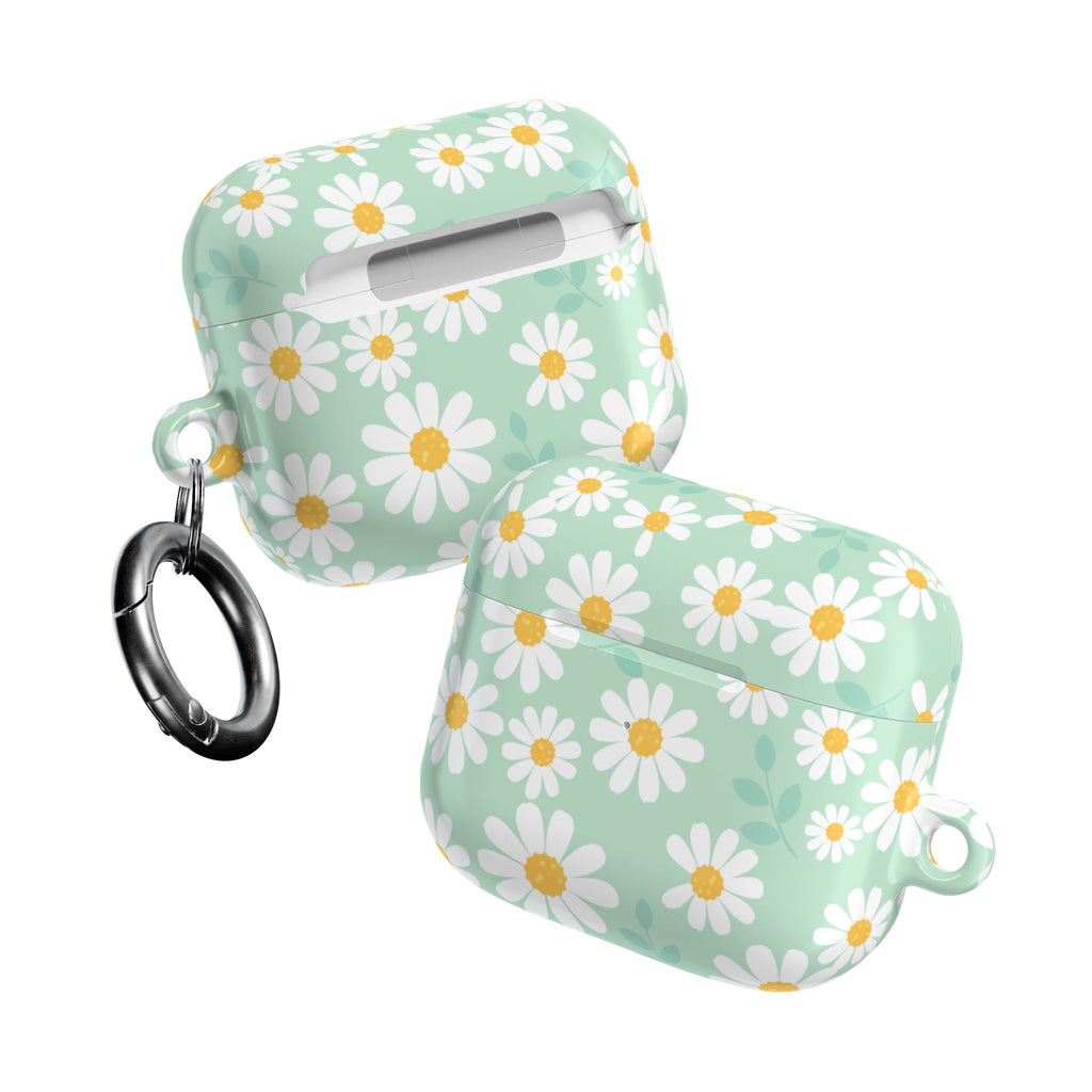 Mint Daisy AirPods Case | Floral Protective Charging Cover | Cute Spring-Inspired Case with Carabiner |