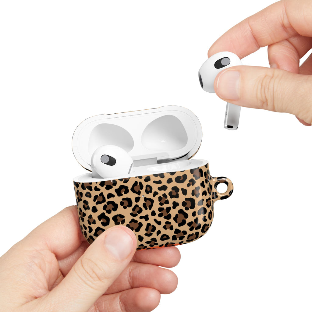 Leopard Print AirPods Case | Tan & Black Animal Print Protective Charging Case |