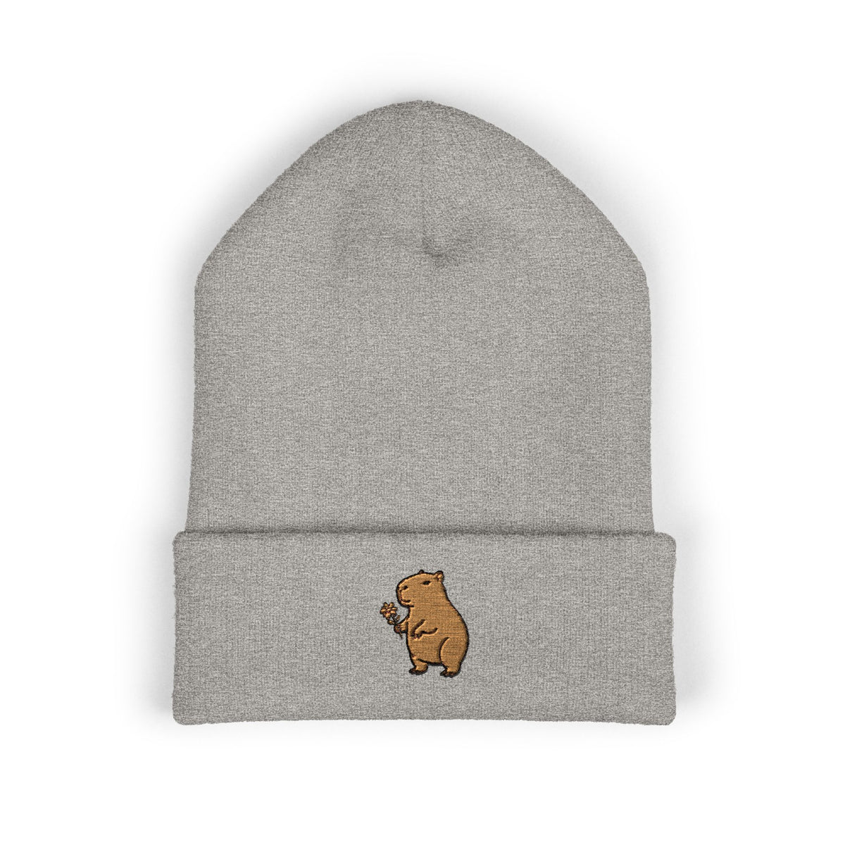 Capybara Embroidered Cuffed Beanie | Cute Animal Winter Hat | Cozy Knit Cap |