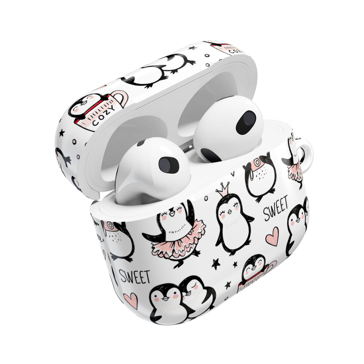 Cute Penguin Lovers AirPods Case | Kawaii Penguin Glossy Earbud Cover |