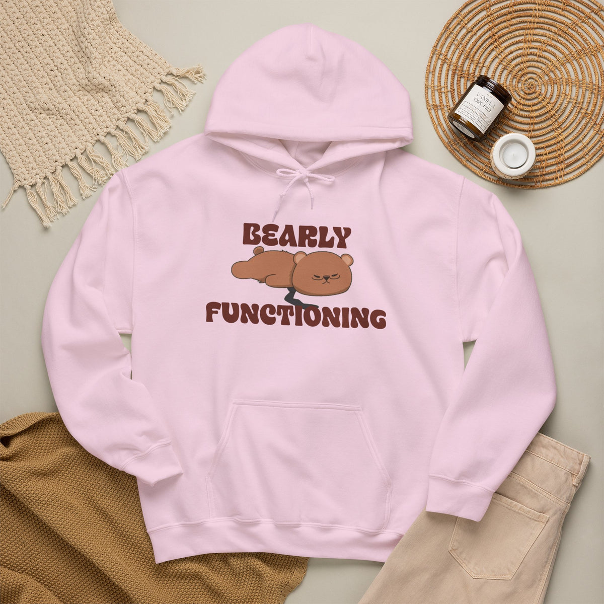 Barely Functioning Women's Hoodie | Funny Bear Graphic Sweatshirt |