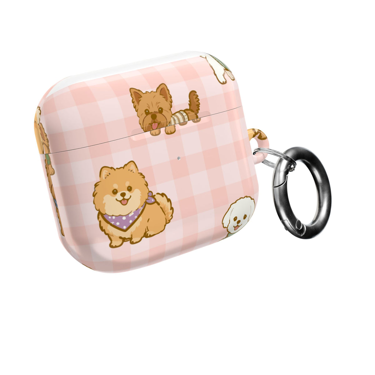 Cute Puppy Gingham AirPod Case | Pink Dog Pattern Glossy Earbud Cover |