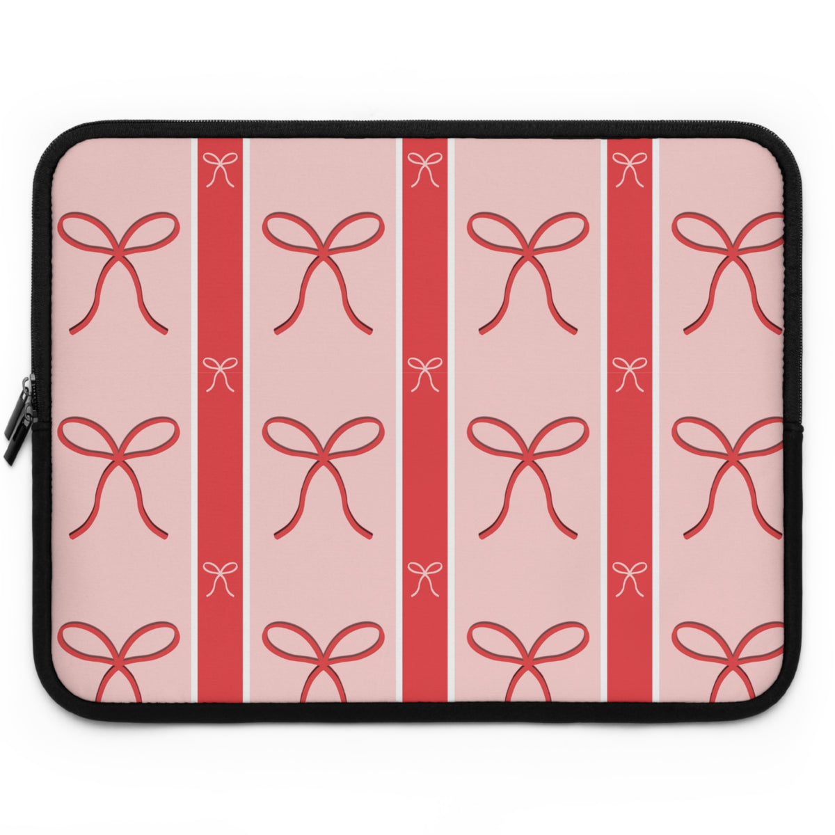 Pink Bow Laptop Sleeve | Cute Ribbon & Stripe Laptop Case | Padded Protective Computer Cover |