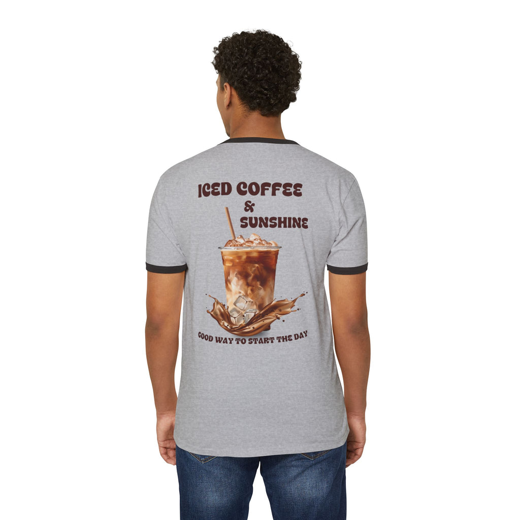 Iced Coffee & Sunshine Ringer Tee | Retro Coffee Graphic T-Shirt | Unisex