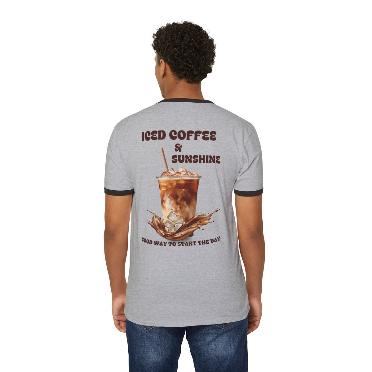 Iced Coffee & Sunshine Ringer Tee | Retro Coffee Graphic T-Shirt | Unisex