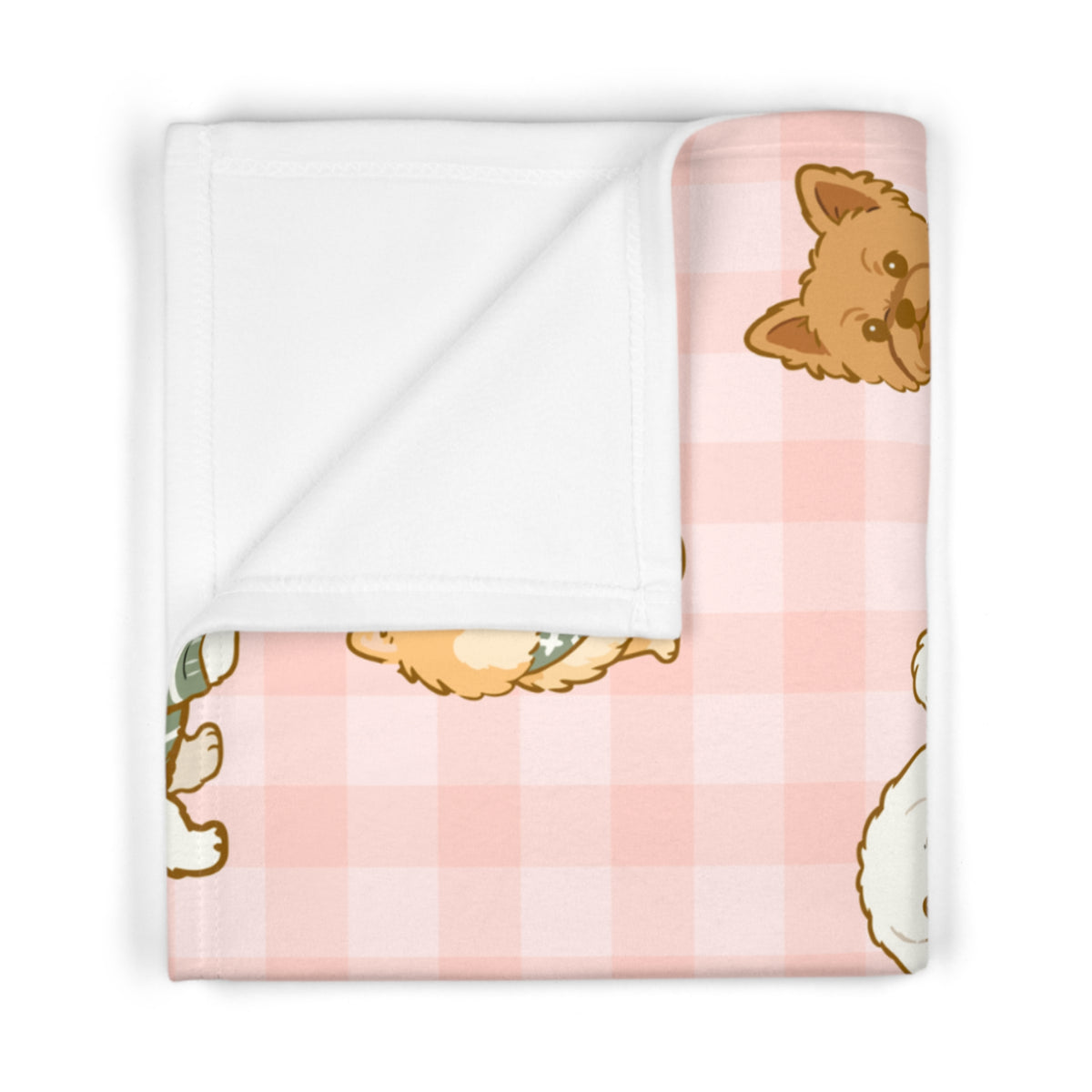 Cute Puppy Baby Fleece Blanket | Pink Gingham Dog Throw | Cozy Infant & Toddler Blanket |