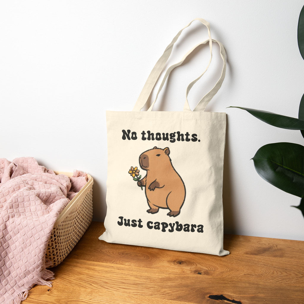 Sac fourre-tout capybara « Pas de réflexion. Juste capybara » | Cabas en toile de coton épais | Sac animal mignon |