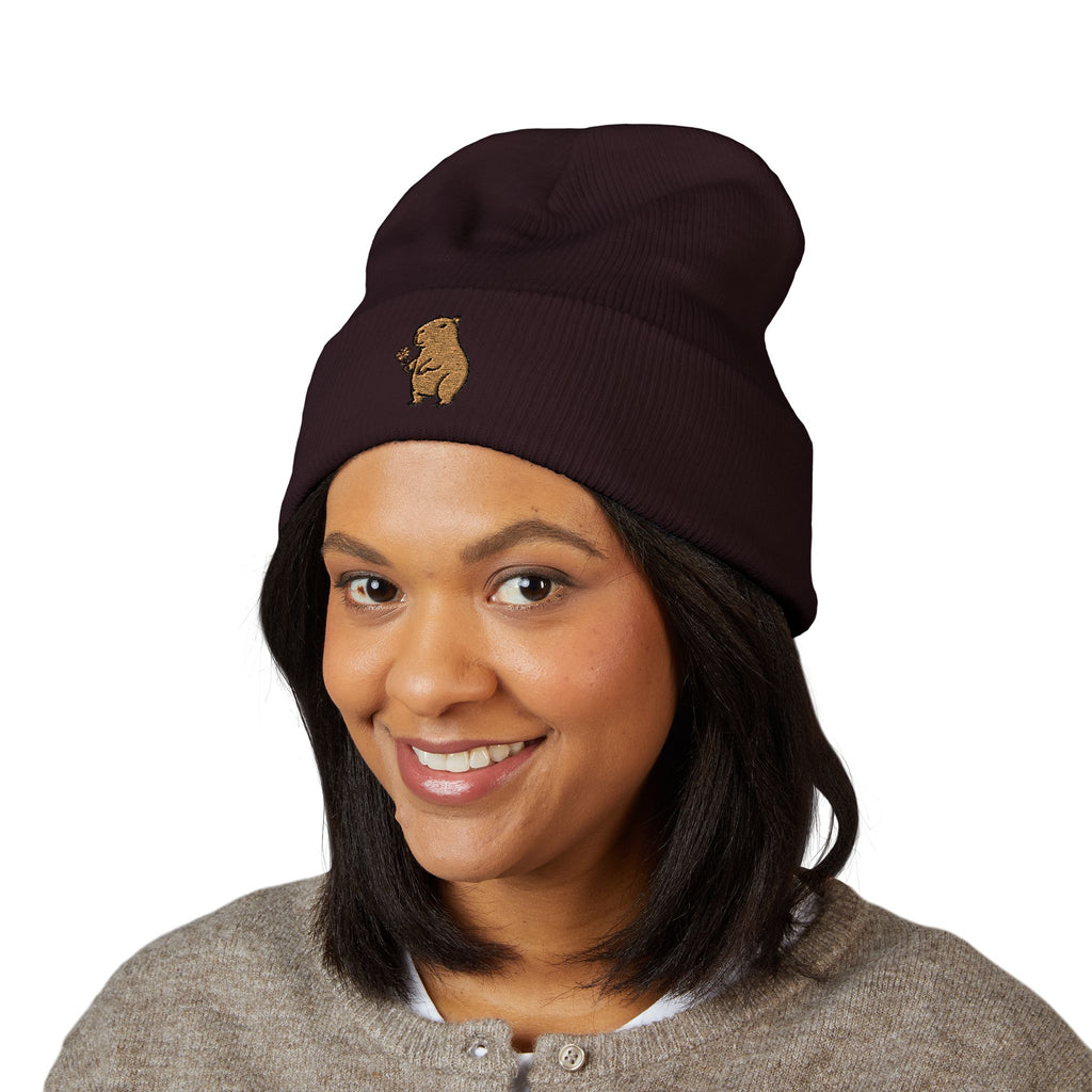 Capybara Embroidered Cuffed Beanie | Cute Animal Winter Hat | Cozy Knit Cap |