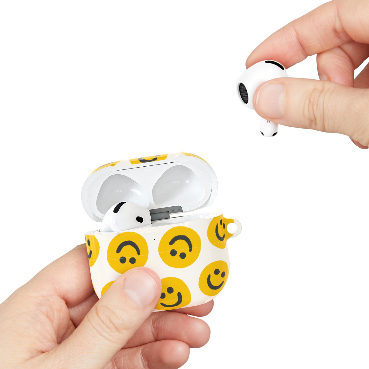 Smiley Face AirPods Case | Yellow Happy Face Glossy Protective Earbud Cover |