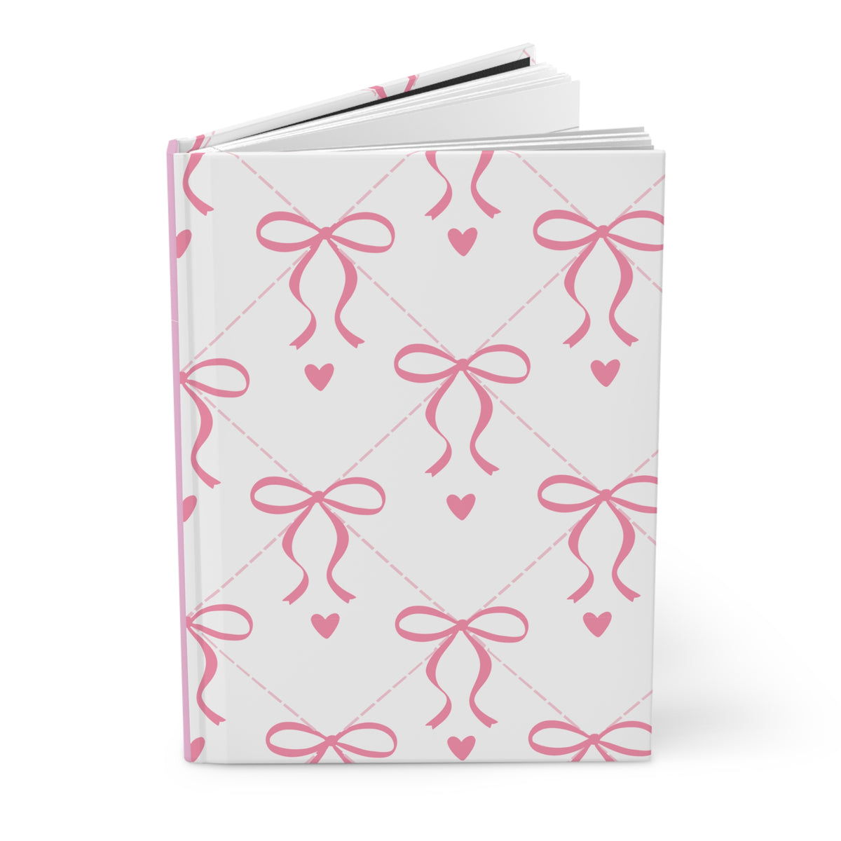 Pink Bow & Heart Hardcover Journal | Cute Ribbon Pattern Notebook |