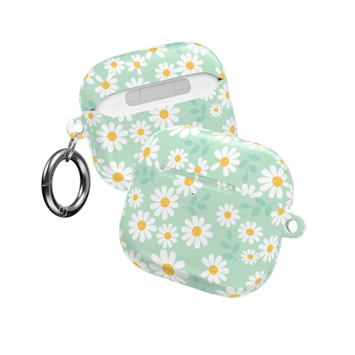 Mint Daisy AirPods Case | Floral Protective Charging Cover | Cute Spring-Inspired Case with Carabiner |