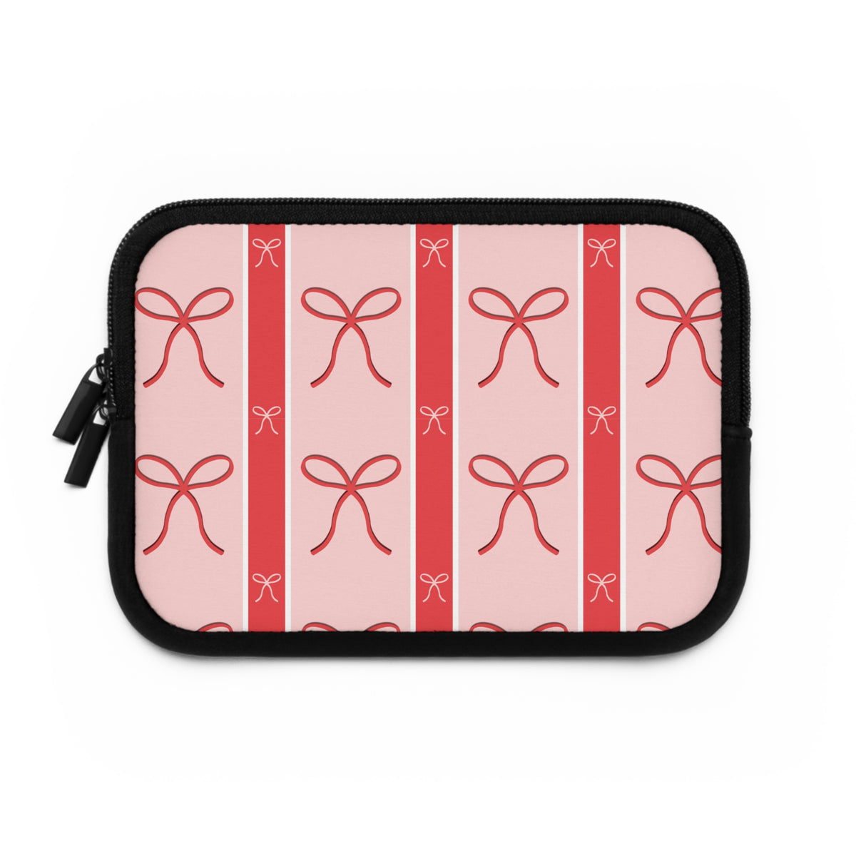 Pink Bow Laptop Sleeve | Cute Ribbon & Stripe Laptop Case | Padded Protective Computer Cover |