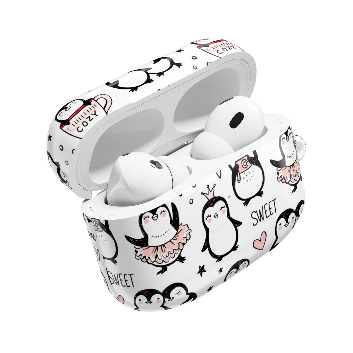 Cute Penguin Lovers AirPods Case | Kawaii Penguin Glossy Earbud Cover |