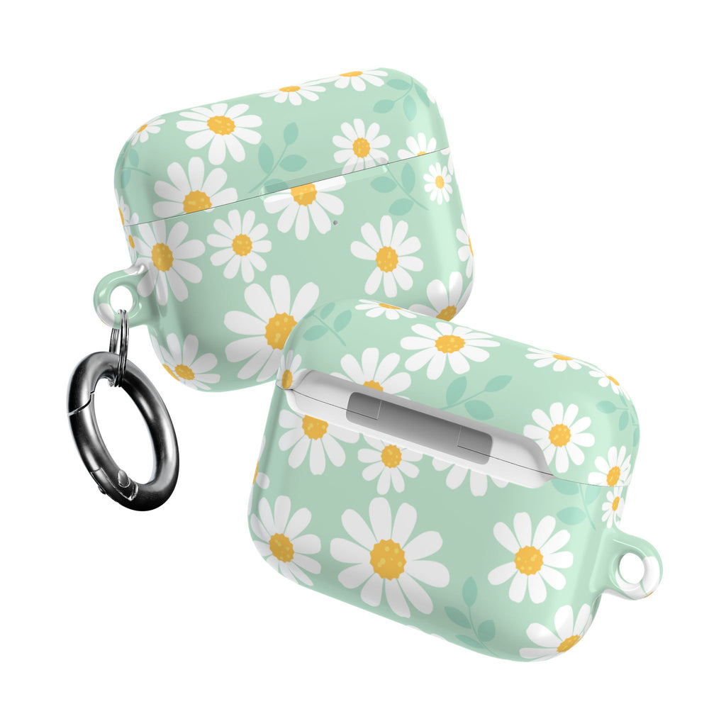 Mint Daisy AirPods Case | Floral Protective Charging Cover | Cute Spring-Inspired Case with Carabiner |