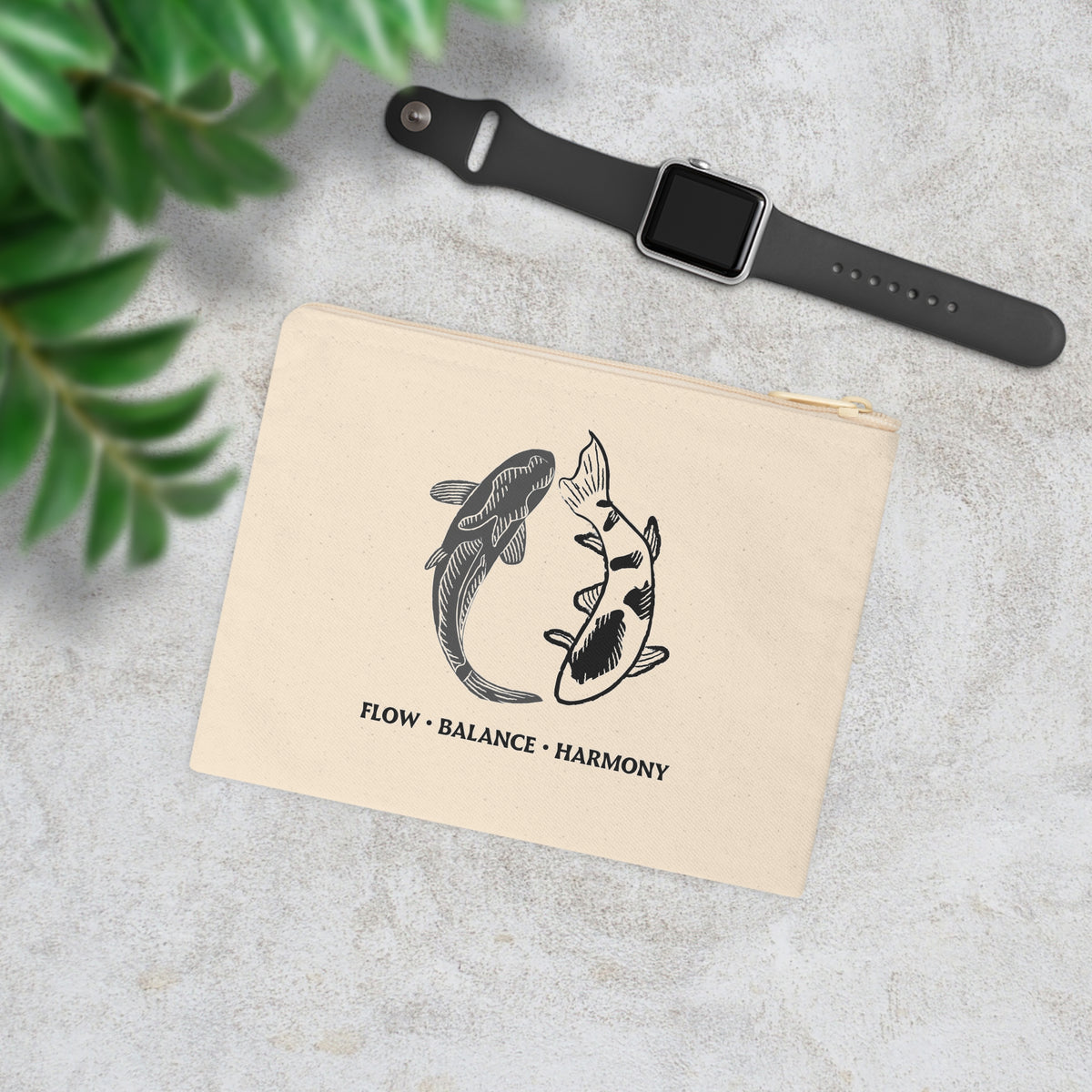 Koi Fish Canvas Zipper Pouch | Japanese-Inspired Balance & Harmony Bag |